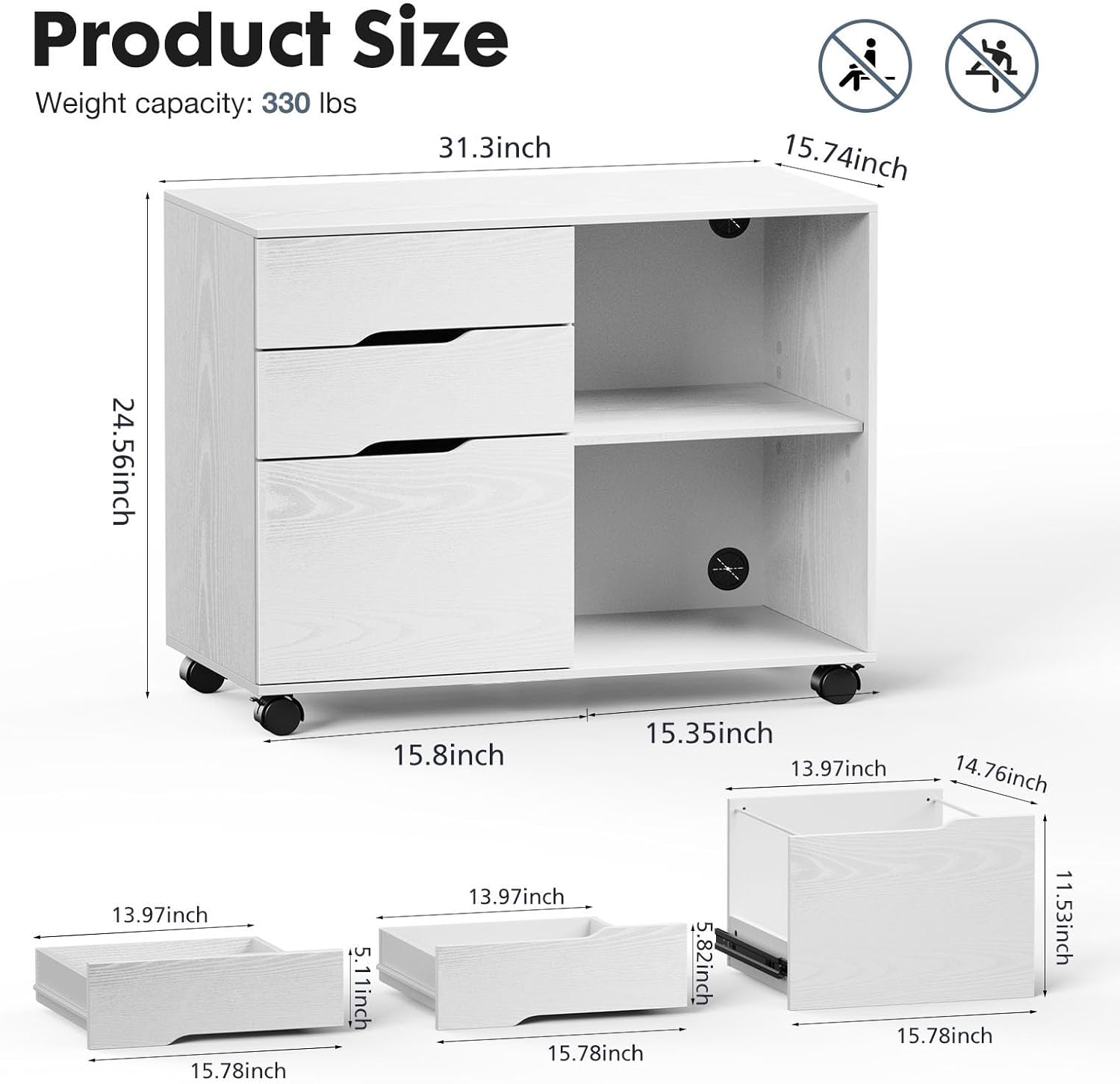 DUMOS File Cabinet 3 Drawer - Wheels & Adjustable Shelves