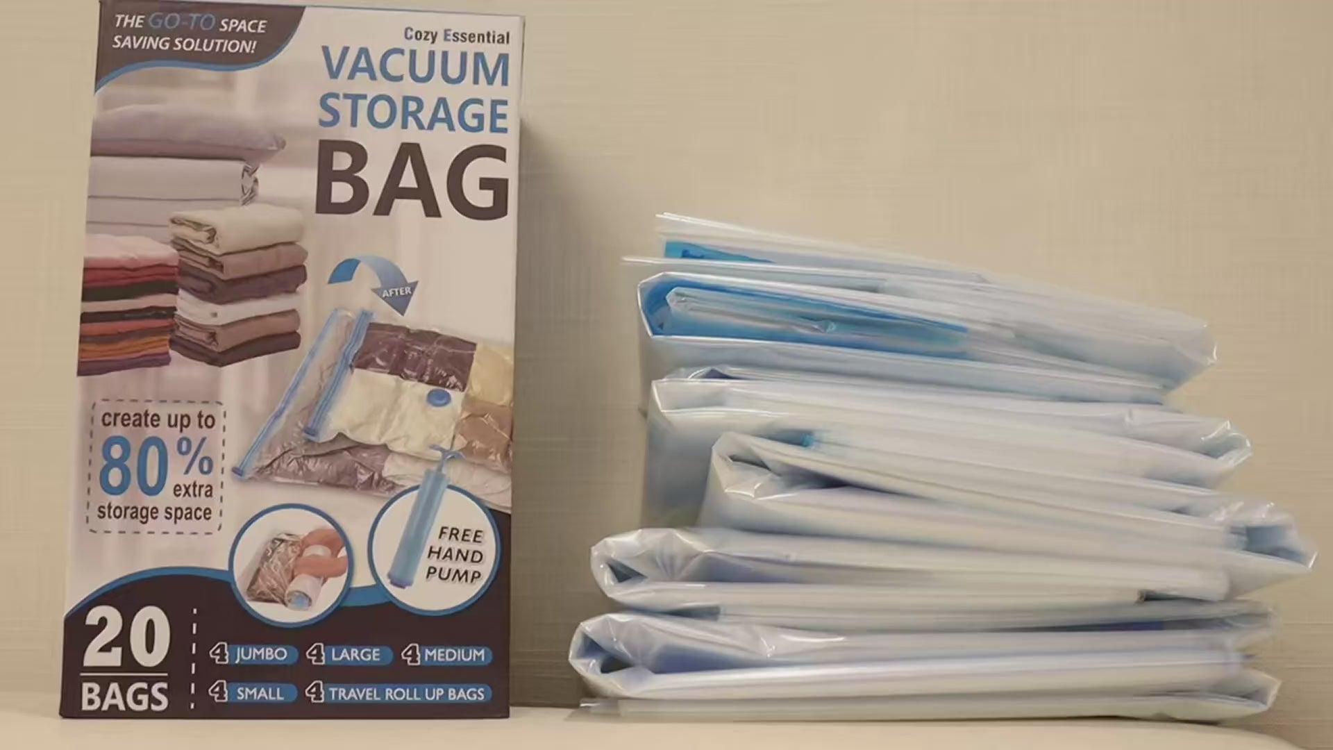 Vacuum Storage Bags, Hand Pump Included, 20 Pack