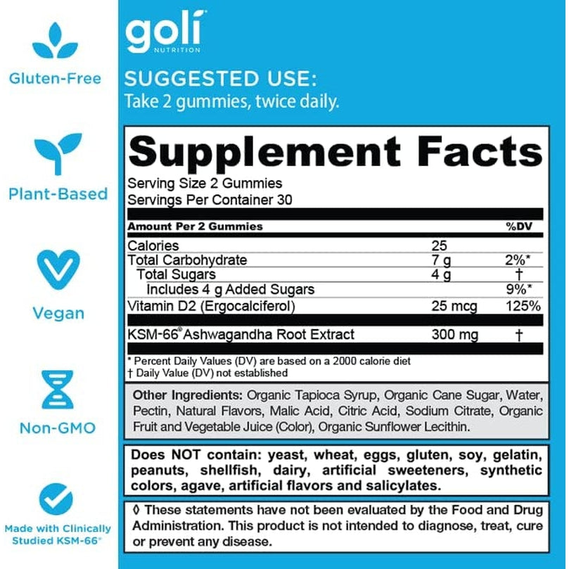 Goli Ashwagandha & Vitamin D Gummy - 60 Count