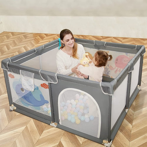 Baby Playpen, 50"X50"Extra Large with Anti-Slip Base(Gray)