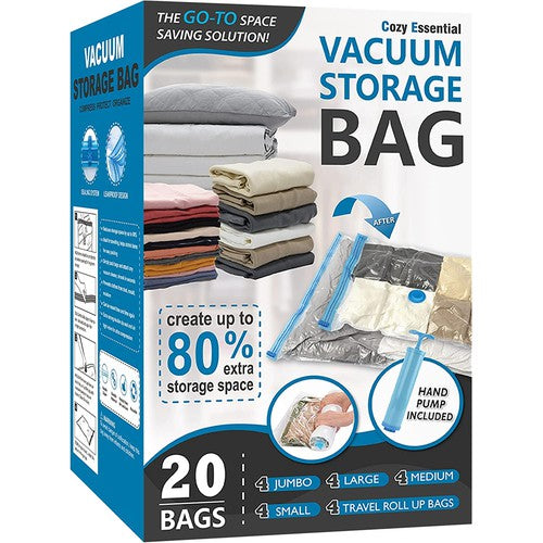 Vacuum Storage Bags, Hand Pump Included, 20 Pack 