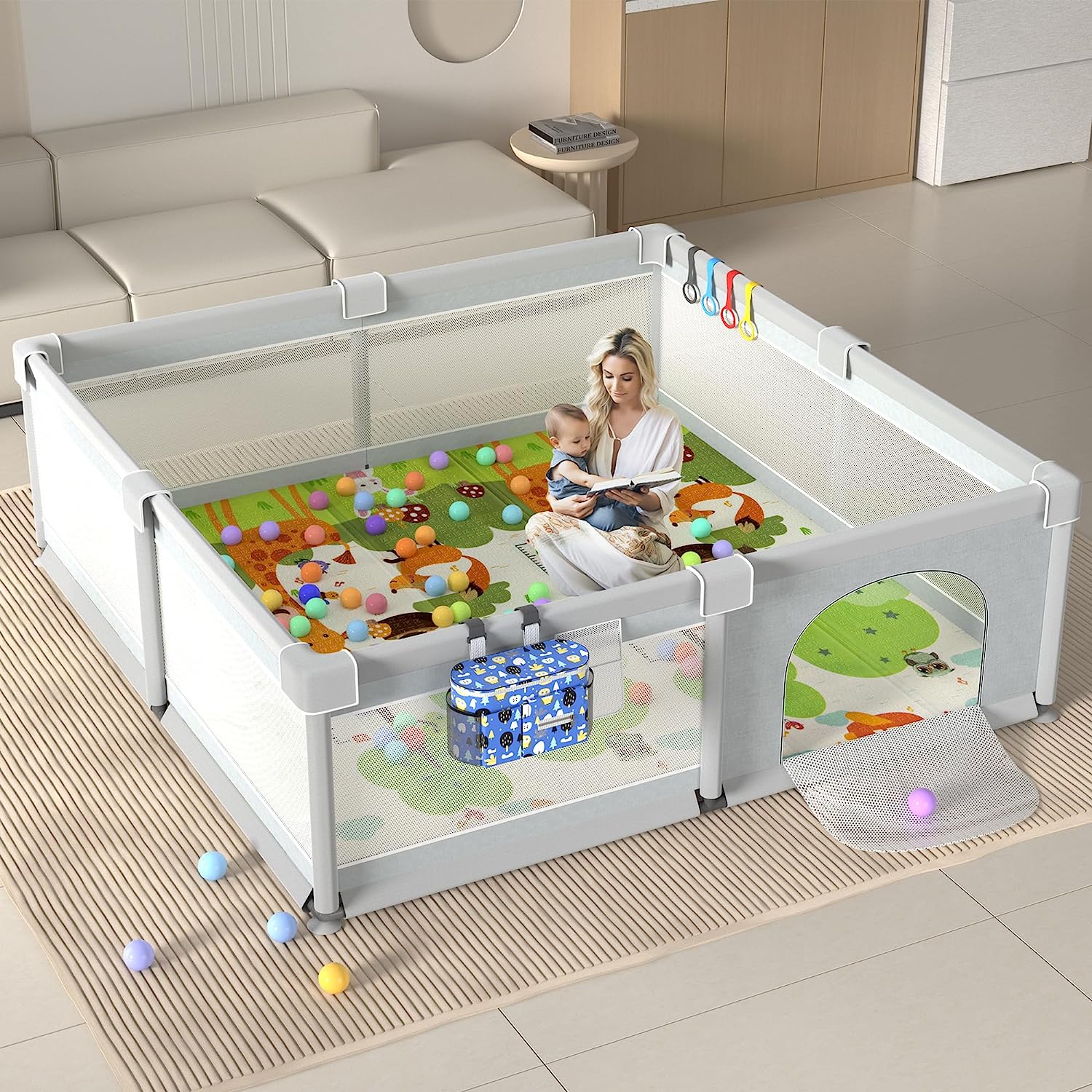 Baby Playpen with Full Play Mat  79" X 71"