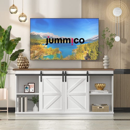 JUMMICO TV Stand for 65 Inch TV, Entertainment Center with Sliding Barn Doors