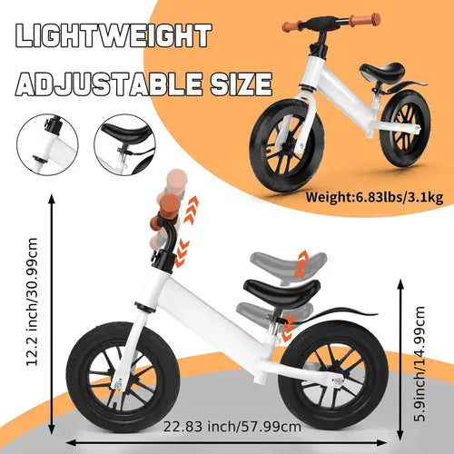 Toddler Balance Bike 12 Inch w/ Integrated Inflatable Wheel