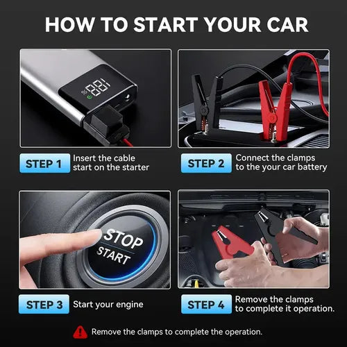 BRPOM 12V Car Jump Starter with LED Light & Large LCD Screen - 4000A