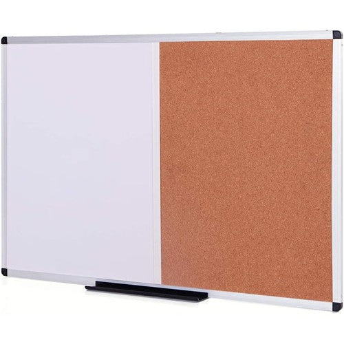 VIZ-PRO Magnetic Dry Erase Board/Cork Notice Board, 36 X 24 Inches, Silver