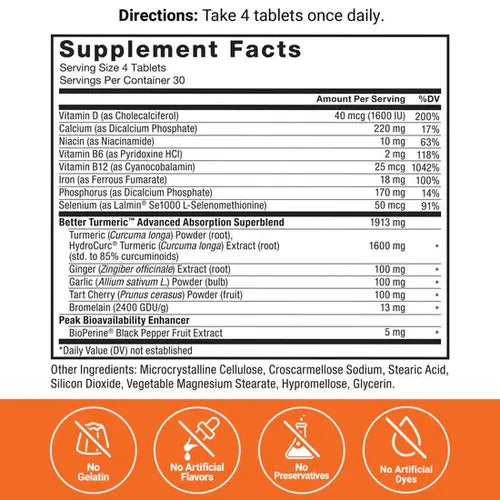 FORCE FACTOR Better Turmeric Tablets - 120 Count