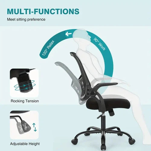 Ergonomic Comfort Chair - Mesh Swivel Office Chair w/ Lumbar Support & Flip-up Arms