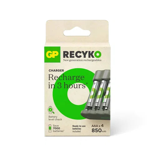 GP ReCyko 850mAh Ni-MH AAA Rechargeable Batteries + Charger (4 Pack)