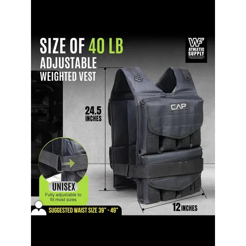 CAP 40Lb Adjustable Weighted Vest for Strength Training w/ Removable Weights