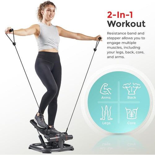 Sunny Health & Fitness 2-In-1 Premium Power Stepper w/ Resistance Bands