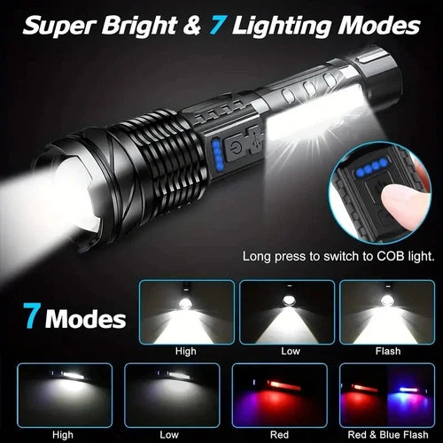 Anyice LED Rechargeable Flashlight - 7 Lighting Modes, Adjustable Focus