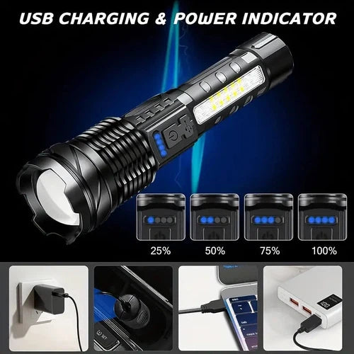 Anyice LED Rechargeable Flashlight - 7 Lighting Modes, Adjustable Focus