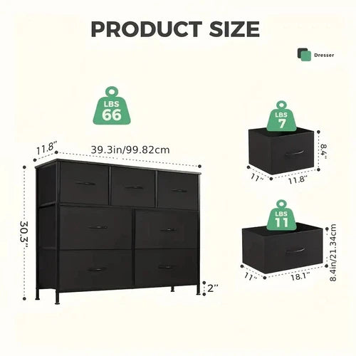 Sweetcrispy 7-Drawer Fabric Storage Tower Dresser, Supports Up to 45" TV