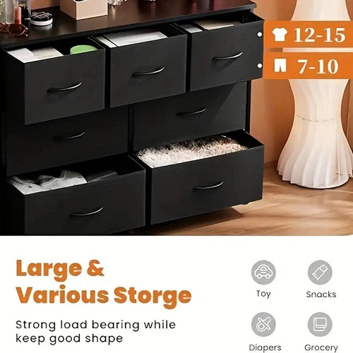 Sweetcrispy 7-Drawer Fabric Storage Tower Dresser, Supports Up to 45" TV