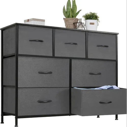 Sweetcrispy 7-Drawer Fabric Storage Tower Dresser, Supports Up to 45" TV