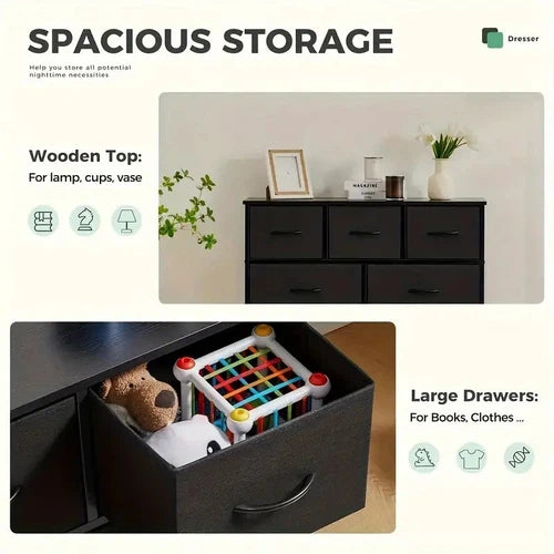 Sweetcrispy 7-Drawer Fabric Storage Tower Dresser, Supports Up to 45" TV