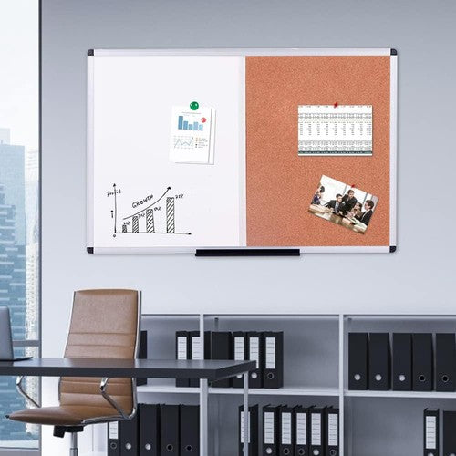 VIZ-PRO Magnetic Dry Erase Board/Cork Notice Board, 36 X 24 Inches, Silver