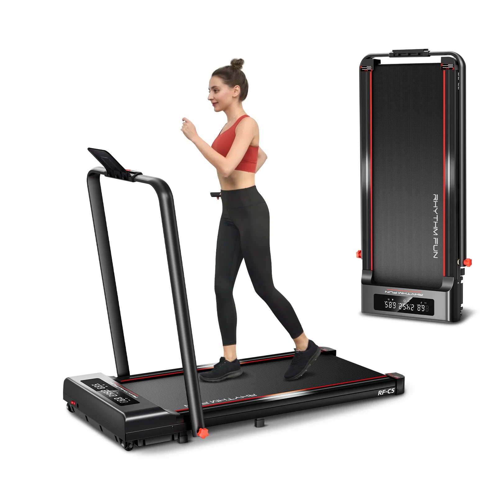 RHYTHM FUN Incline Foldable Walking Pad w/ Handle Bar, NO INCLINE, 300 Lbs