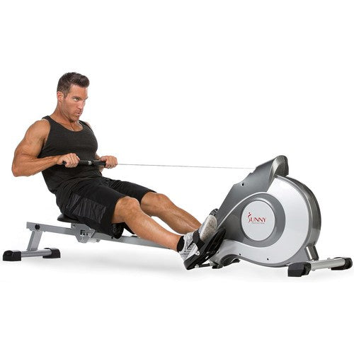 Sunny Health & Fitness Magnetic Rowing Machine with 53.4" Extended Slide Rail, Premium Water Motion