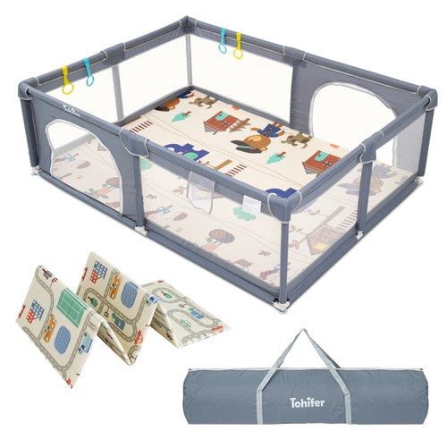 Large Baby Playpen with Mat, 79"X59"X26.5" with 0.4" Playmat