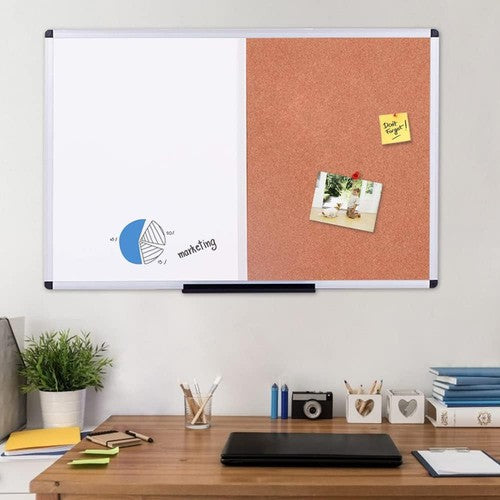 VIZ-PRO Magnetic Dry Erase Board/Cork Notice Board, 36 X 24 Inches, Silver