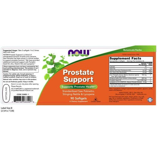 NOW Supplements, Prostate Support w/ Saw Palmetto, Stinging Nettle & Lycopene