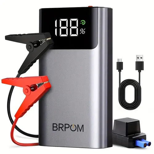 BRPOM 12V Car Jump Starter with LED Light & Large LCD Screen - 4000A