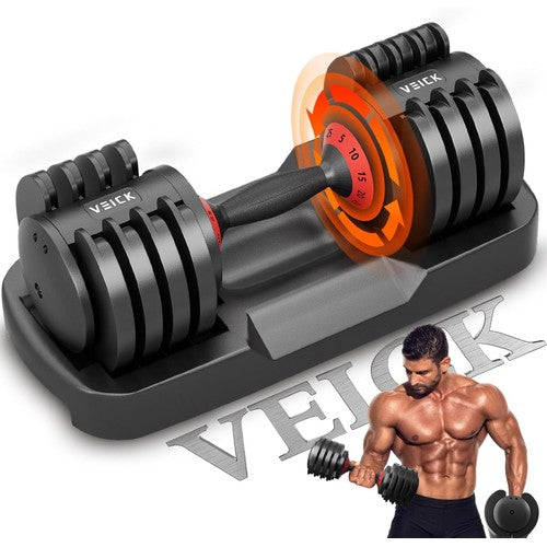 VEICK 25Lbs Adjustable Dumbbell w/ Anti-Slip Turning Handle & Tray