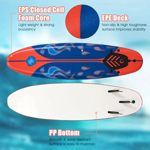 GYMAX Performance Surfboard w/ 3 Removable Fins & Safety Leash