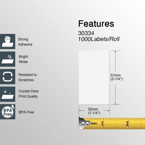 BETCKEY - Compatible DYMO 30334 (2-1/4" X 1-1/4") Multipurpose Barcode Labels, Perforated, Compatible with DYMO Labelwriter 450, 4XL, NOT FIT 550 & 5XL [10 Rolls/10000 Labels]