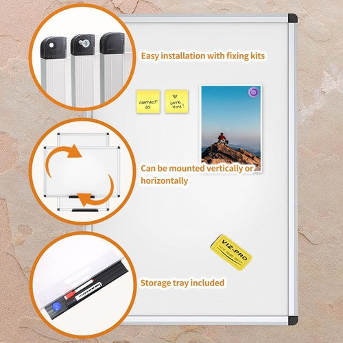 VIZ-PRO Magnetic Whiteboard/Dry Erase Board, 48 X 36 Inches, Silver