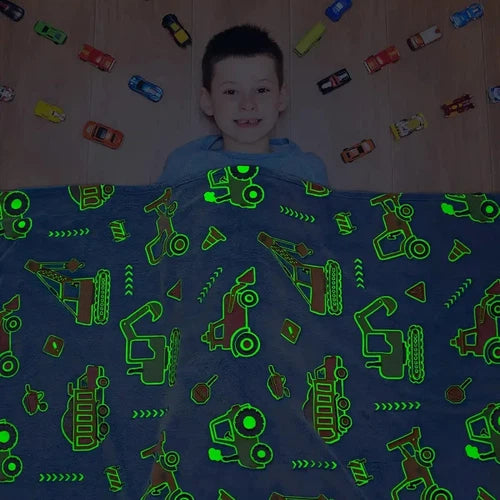 Car Tractor Pattern Fluorescent Flannel Blanket 50" x 60"