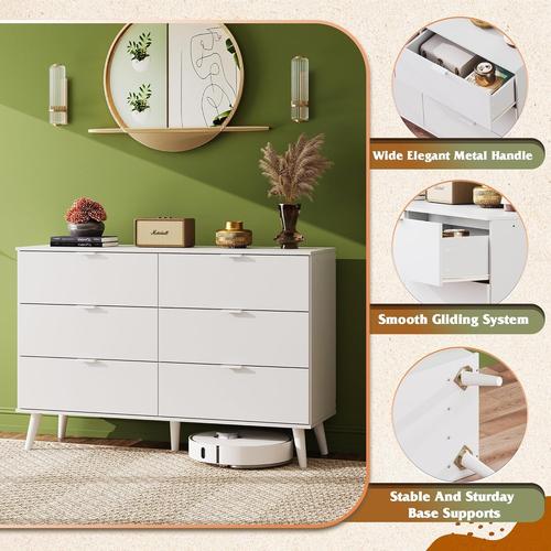 WLIVE 6 Drawer Dresser, 47.24'' Wide, TV Stand for 55 Inch TV