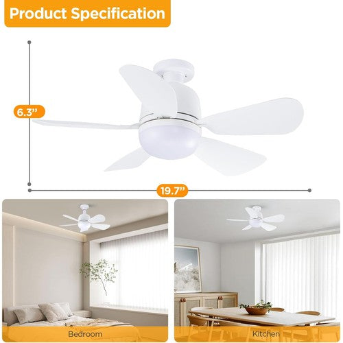 Flyingtek E26 Socket 20" Ceiling Fan w/ Light, 5 Fan Speed, Three Color Temperature w/ Remote - 1500 Lumens