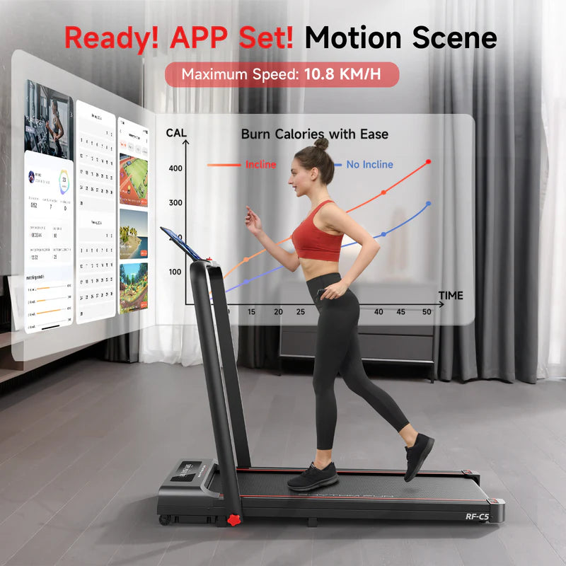 RHYTHM FUN Incline Foldable Walking Pad w/ Handle Bar, NO INCLINE, 300 Lbs