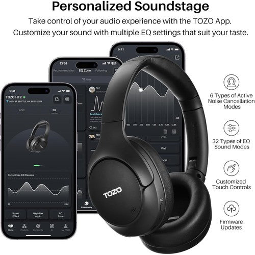 TOZO HT2 Wireless Noise Cancelling Headphones, 60H Playtime