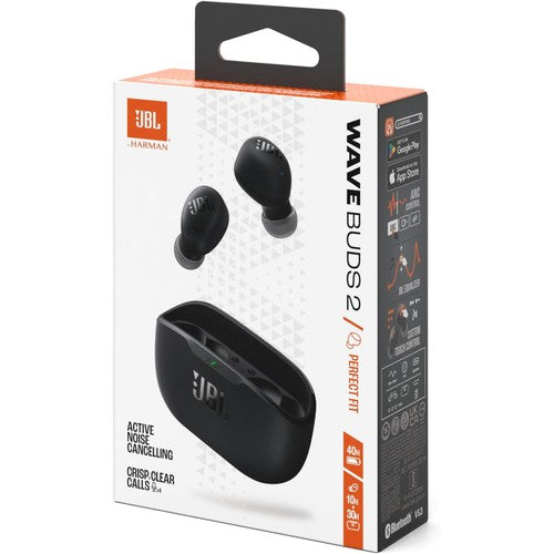 Wave Buds 2, Wireless Noise Cancelling Bluetooth Earbuds with 40 Hours Playtime,  Pure Bass Sound, Smart Ambient Technology, IP54 Water and Dust Resistant, Multi-Point Connection, in Black