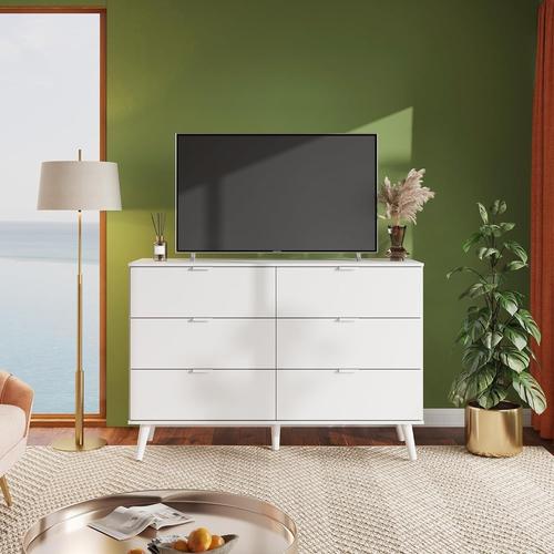 WLIVE 6 Drawer Dresser, 47.24'' Wide, TV Stand for 55 Inch TV