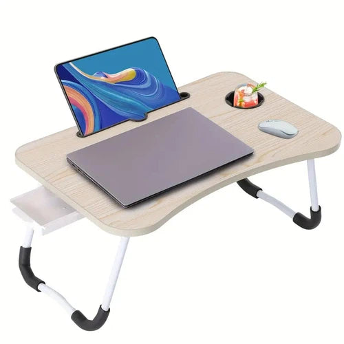 Foldable Lap Desk w/ Cup Holder, Laptop Slot, Storage Drawer