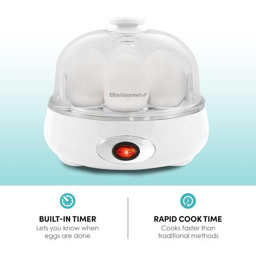 Elite Gourmet Easy Egg Cooker, 7-Egg Capacity, Soft, Medium, Hard-Boiled w/ Auto Shut-Off
