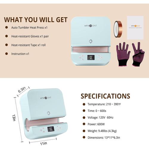 HTVRONT Auto Tumbler Heat Press Machine - Mug Heat Press Heat Up Fast & Even