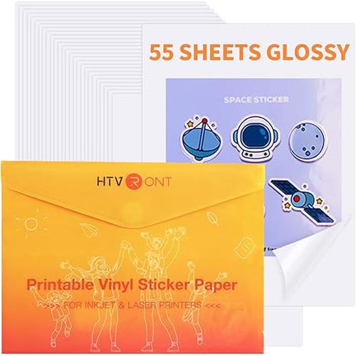 HTVRONT Printable Vinyl Sticker Paper - Inkjet & Laser Printer, 8.5"X11"