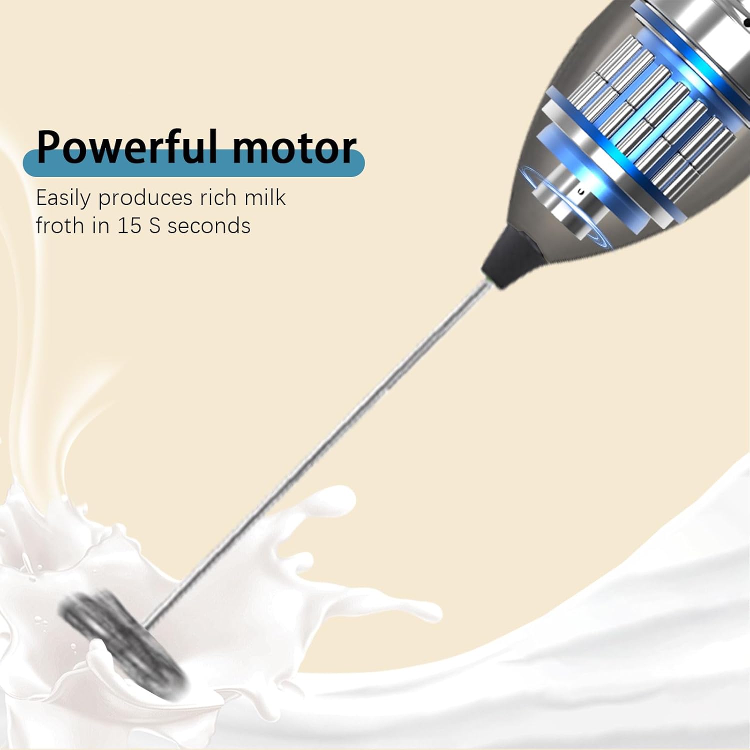 Lalayuan Powerful 10000 RPM Handheld Electric Milk Frother - Battery Operated