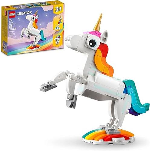 LEGO Creator 3 in 1 Magical Unicorn Toy, Transforms to Seahorse to Peacock