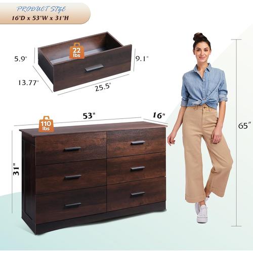 WLIVE 6 Drawer Modern Minimalist Chest of Drawers/Dresser