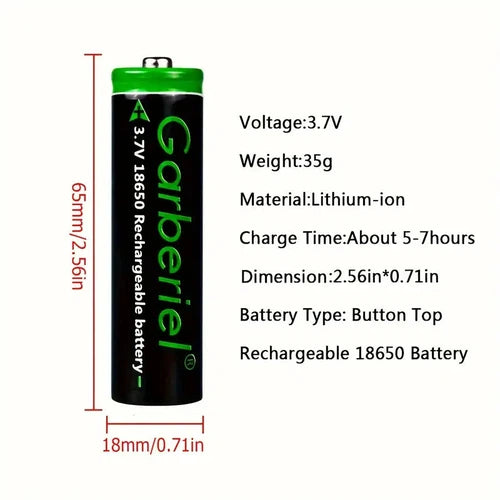 Garberiel 3.7V 18650 Battery, 3000mAh High Capacity Button Top Rechargeable