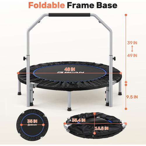 BCAN Foldable Mini Trampoline, Fitness Rebounder with Adjustable Foam Handle