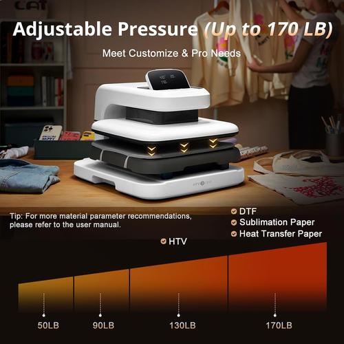 HTVRONT Auto Heat Press 2 - Adjustable Pressure & Higher Heating Height