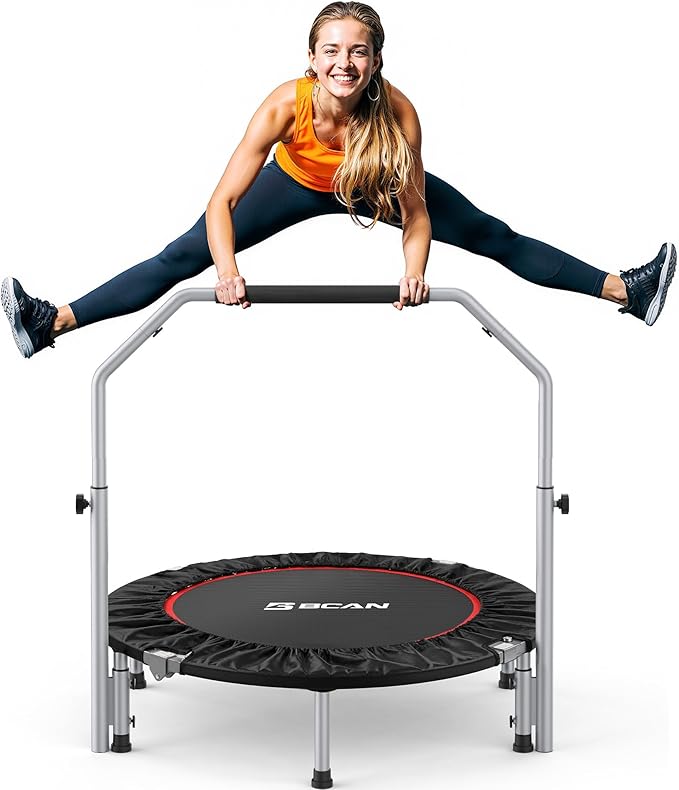 BCAN Foldable Mini Trampoline, Fitness Rebounder with Adjustable Foam Handle